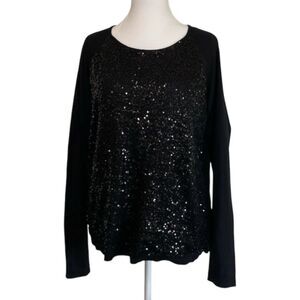 Elle Women's XL Black Sequin Sweater Long Sleeve Shimmering Blouse